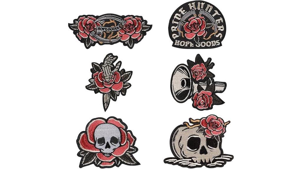 embroidered rose skull patches