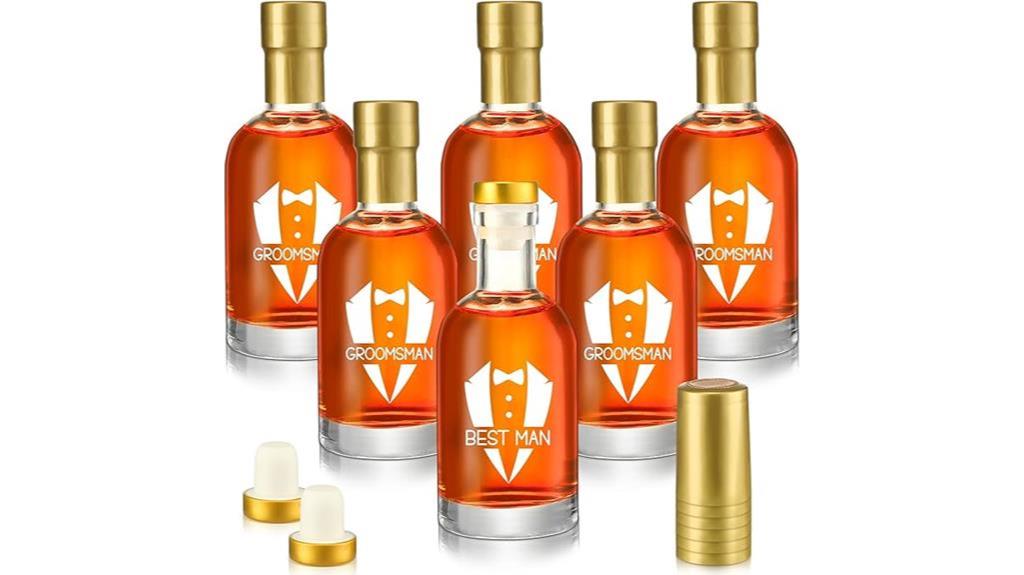 clear glass groomsmen liquor bottles