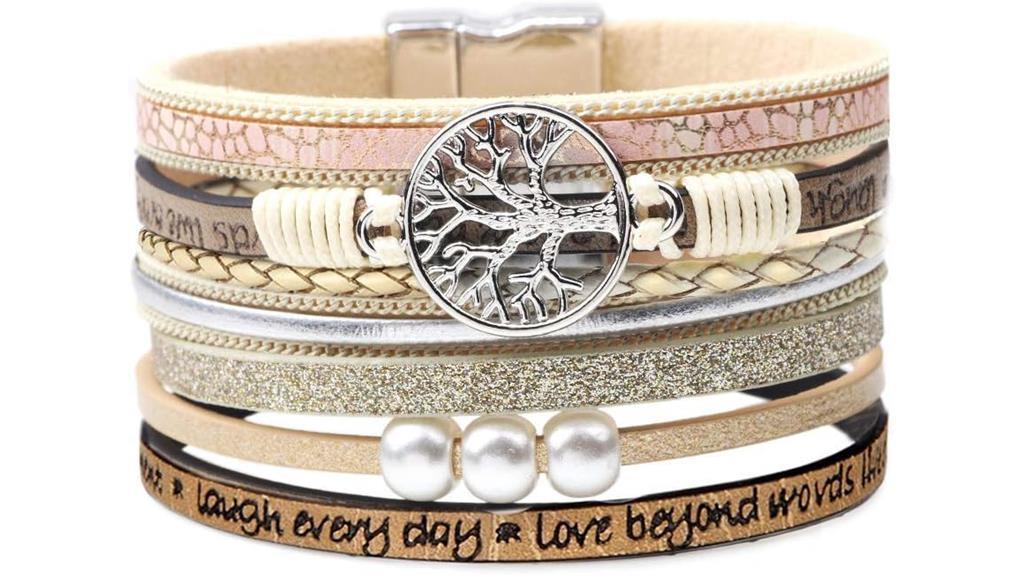 inspirational leather tree bracelet