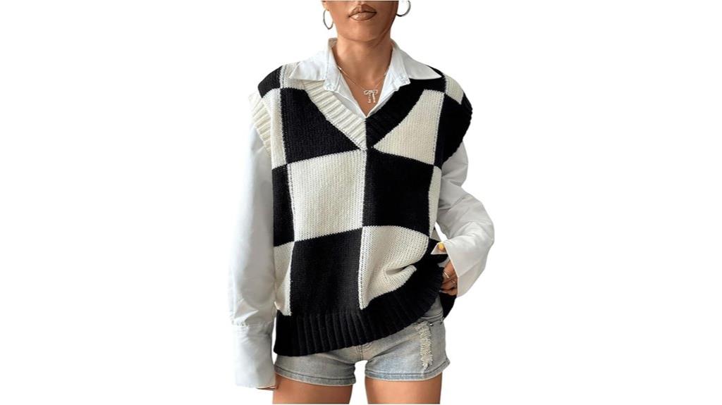 checkered knit plaid vest top