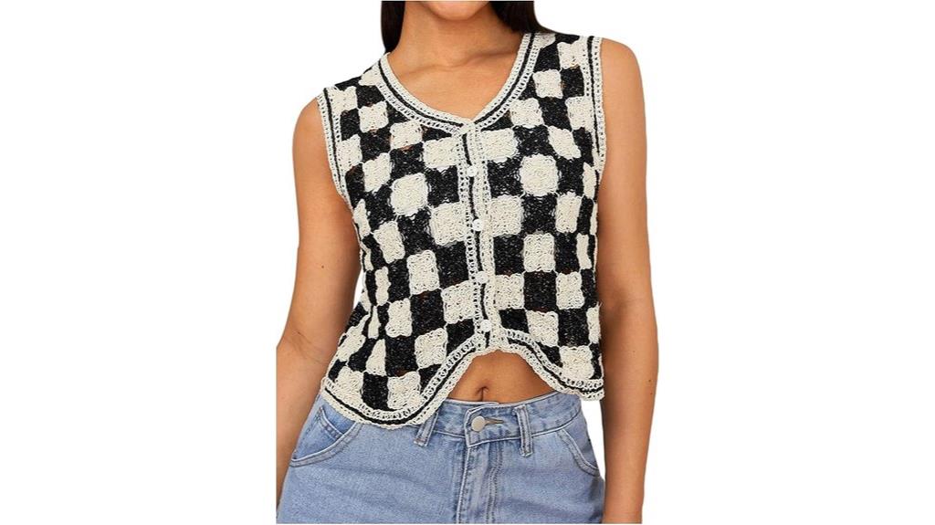 crochet plaid sweater vest