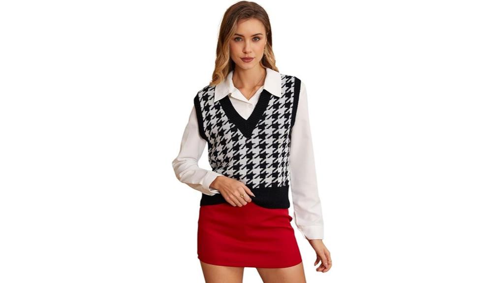 houndstooth cropped sleeveless knit sweater