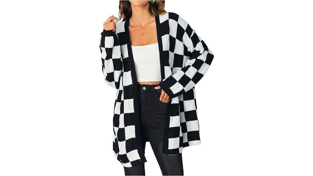 oversized checkered women s cardigan sweater